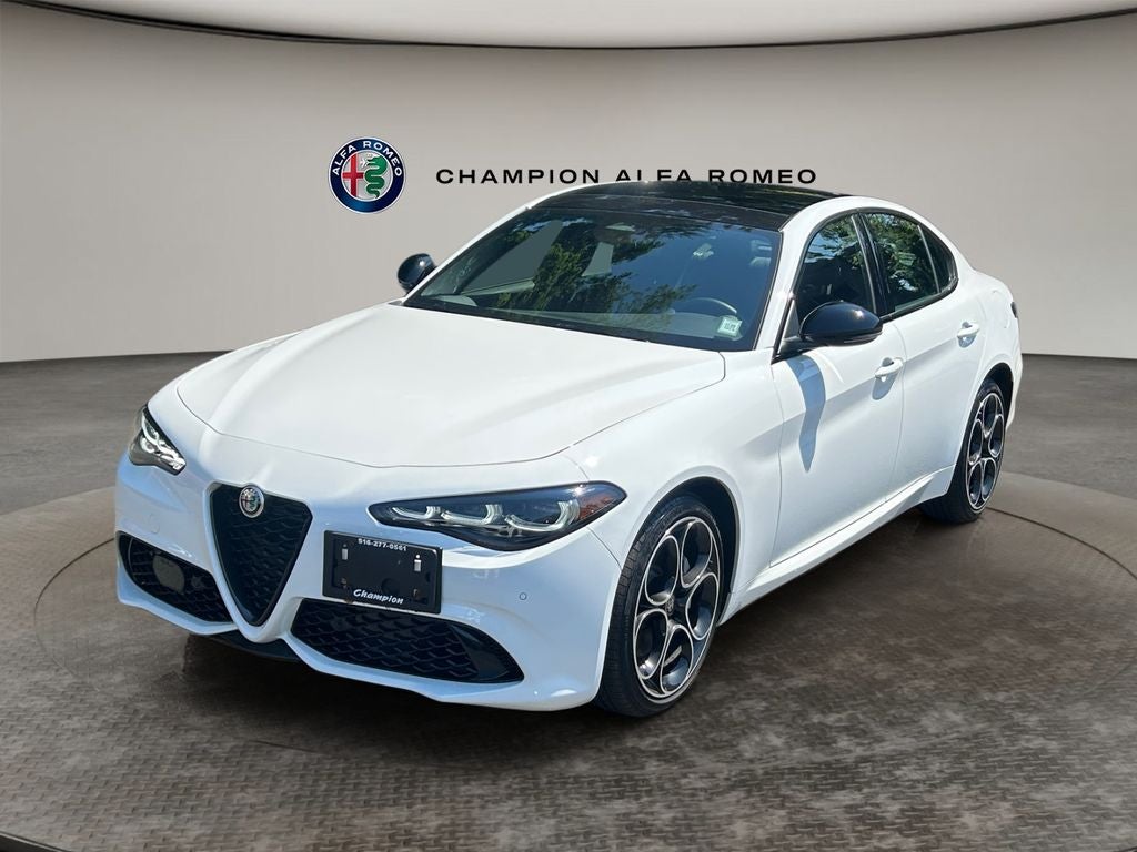 2025 Alfa Romeo Giulia AWD in Milano White — front three-quarter view